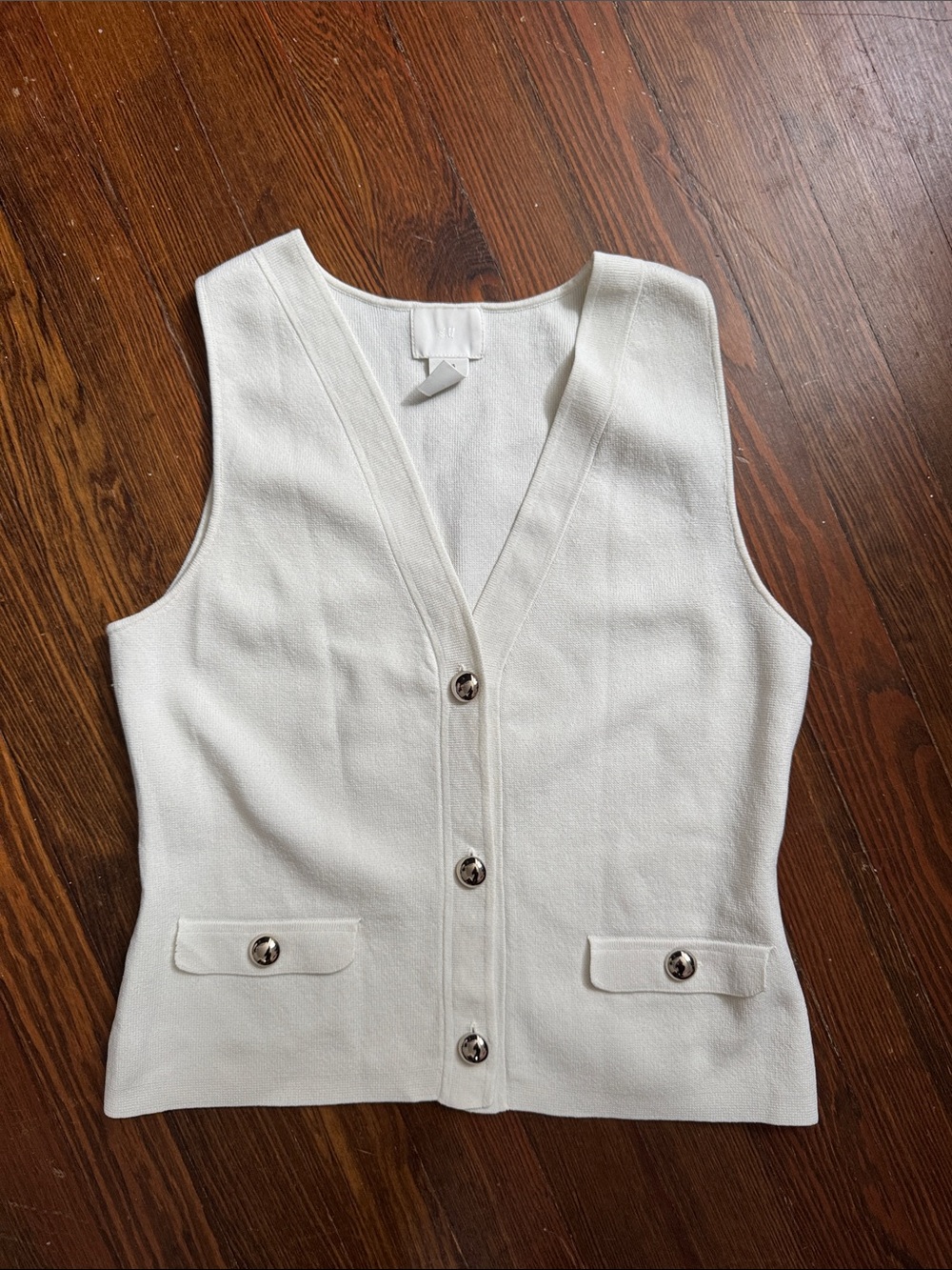 H&M White Button-Front Sleeveless Vest